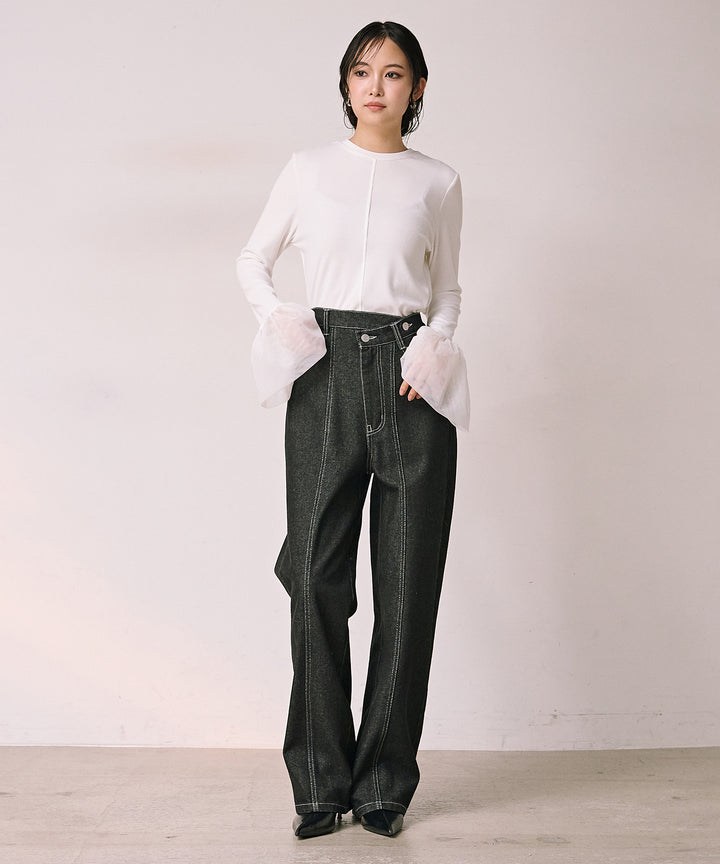 [SET]Combination Bell Top+Slide Wash Denim
