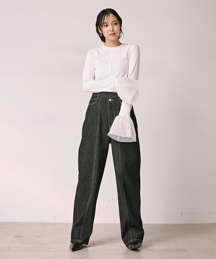 [SET]Combination Bell Top+Slide Wash Denim