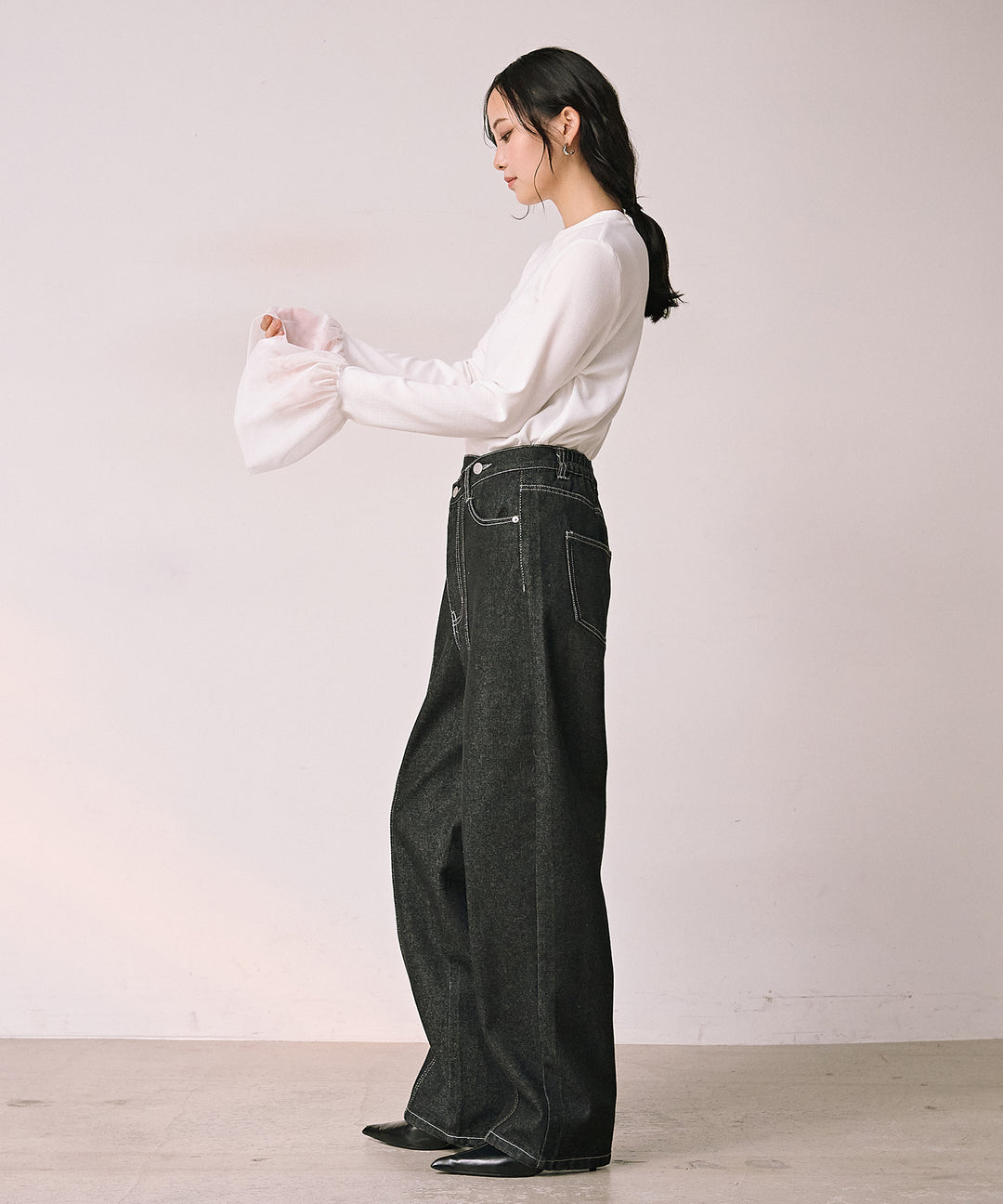 [SET]Combination Bell Top+Slide Wash Denim