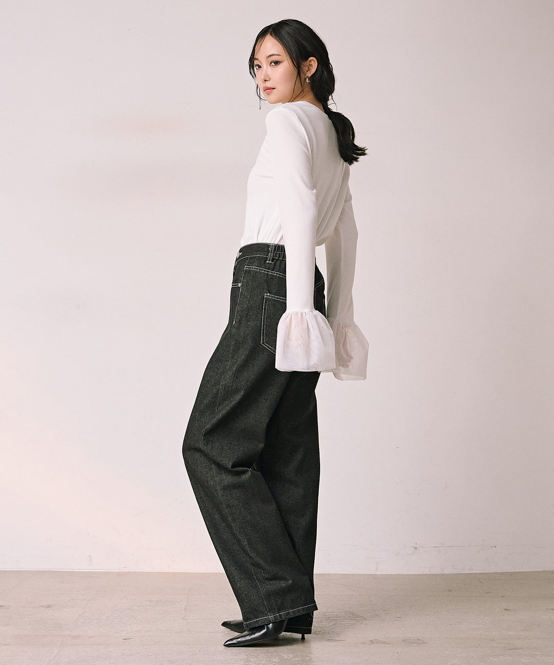 [SET]Combination Bell Top+Slide Wash Denim