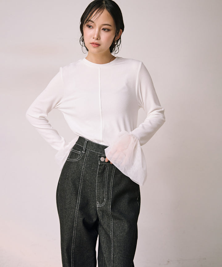 [SET]Combination Bell Top+Slide Wash Denim