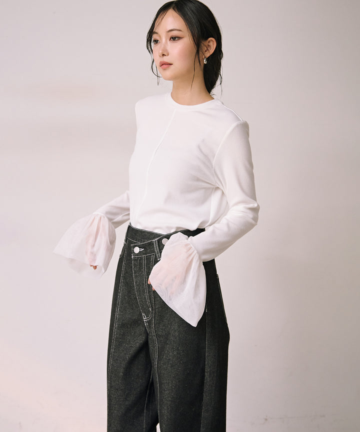 [SET]Combination Bell Top+Slide Wash Denim