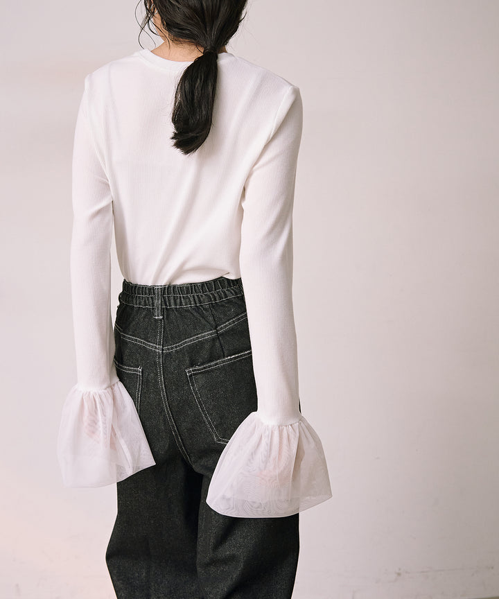 [SET]Combination Bell Top+Slide Wash Denim