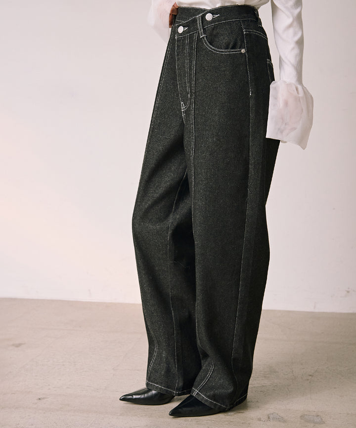 [SET]Combination Bell Top+Slide Wash Denim