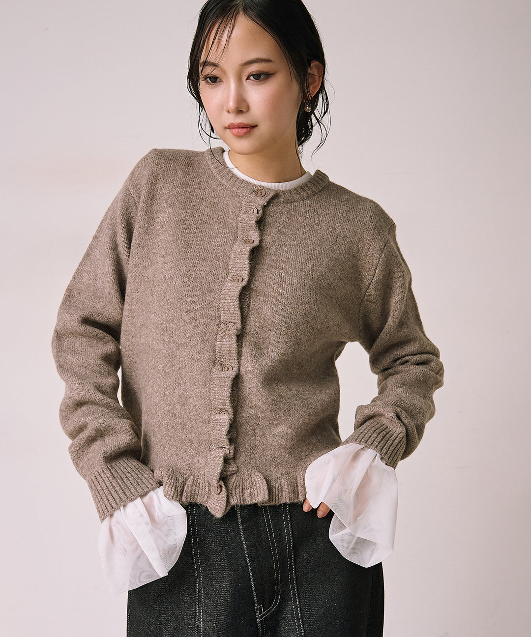 (eliuu)Pin Frill Melange Knit C/D