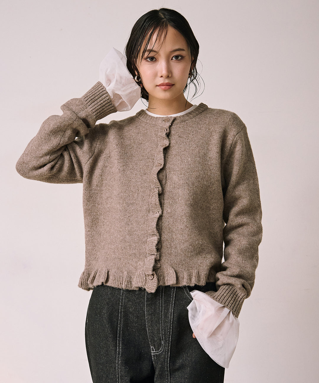 (eliuu)Pin Frill Melange Knit C/D