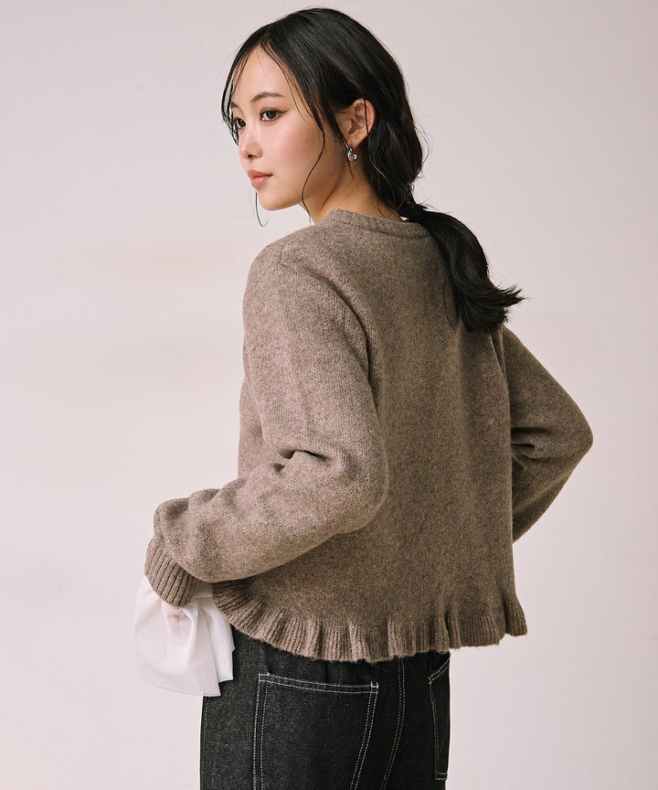 (eliuu)Pin Frill Melange Knit C/D