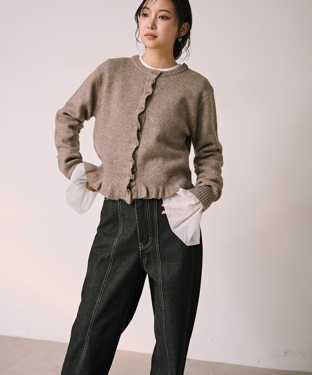 [SET]Combination Bell Top+Slide Wash Denim