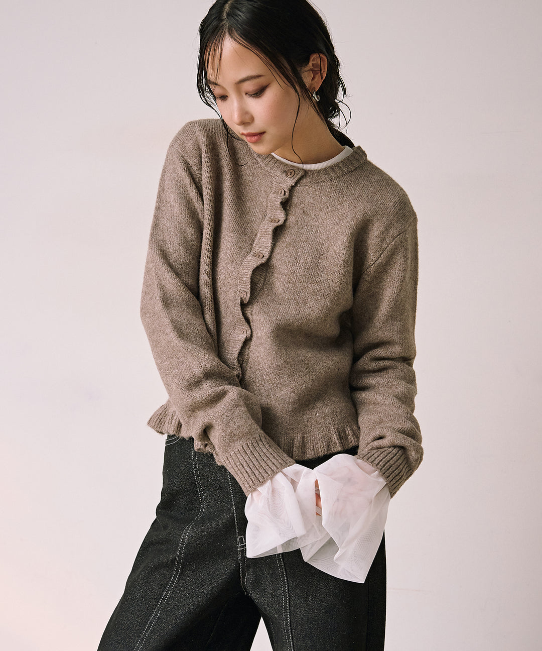 (eliuu)Pin Frill Melange Knit C/D