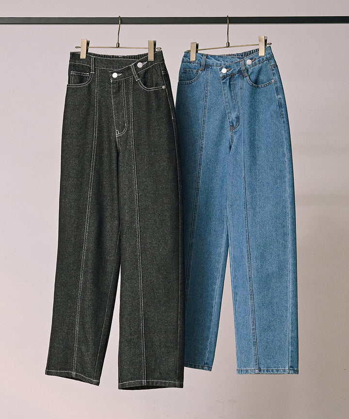 [SET]Combination Bell Top+Slide Wash Denim