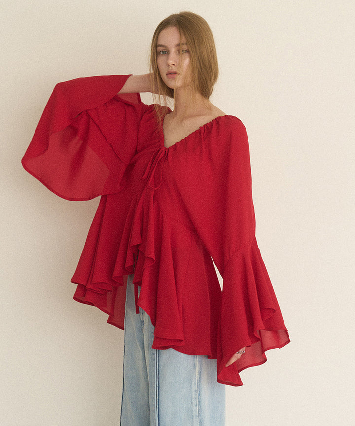 Airy Ciffon Gather Blouse