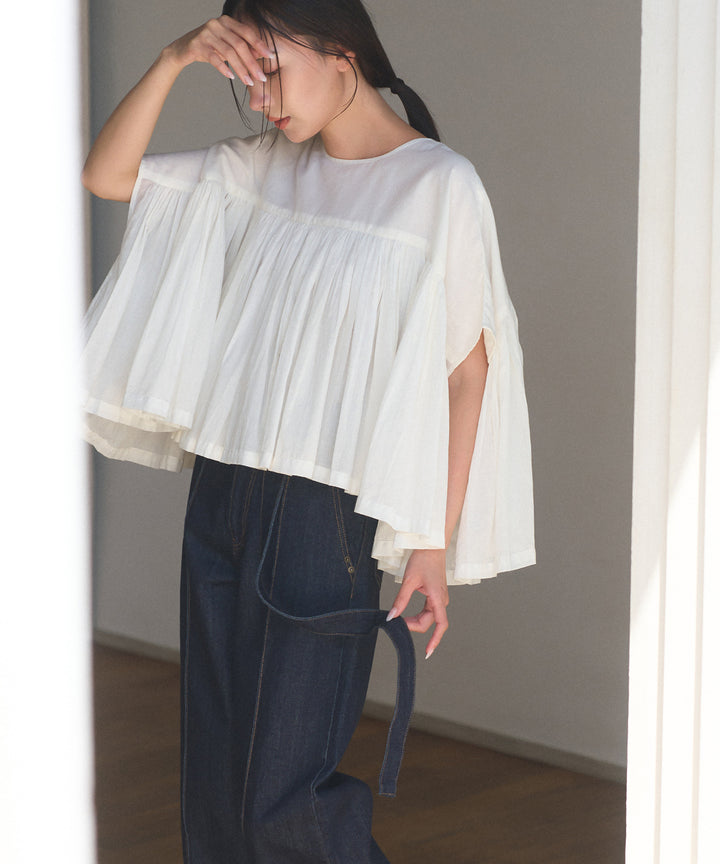 【INDIA made】Gather Volume Voile Blouse