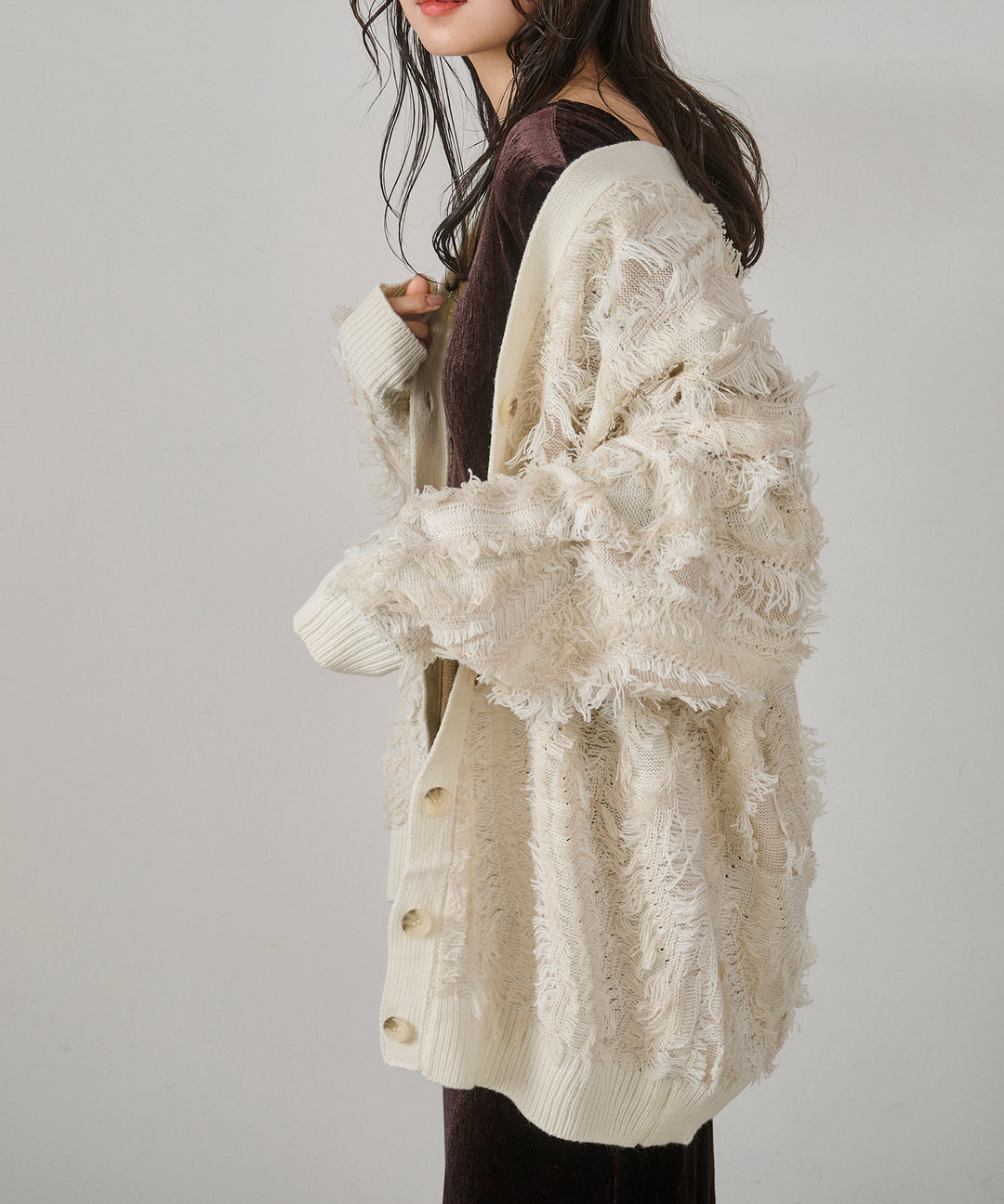 [SET]Velor Round Onepiece+Pattern Fringe Knit CD