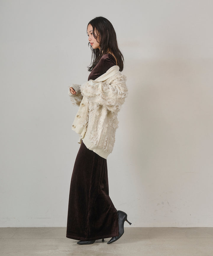 [SET]Velor Round Onepiece+Pattern Fringe Knit CD