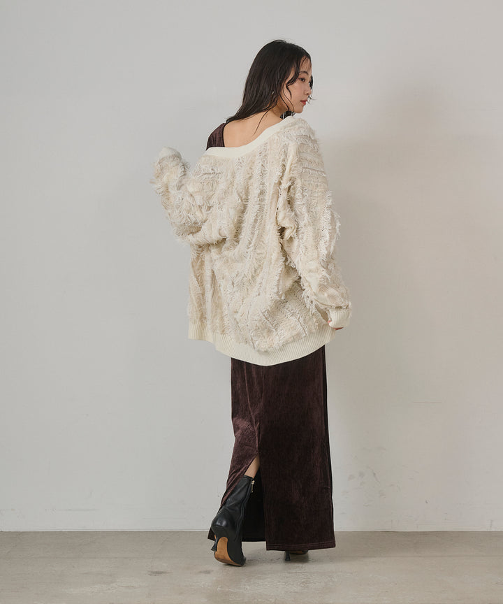 [SET]Velor Round Onepiece+Pattern Fringe Knit CD
