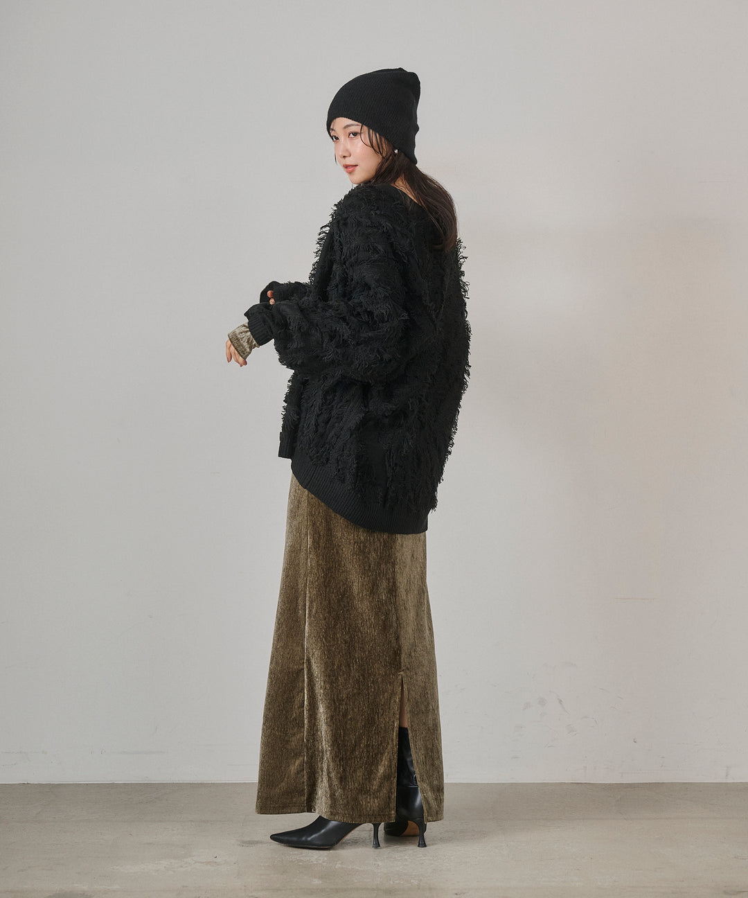 [SET]Velor Round Onepiece+Pattern Fringe Knit CD