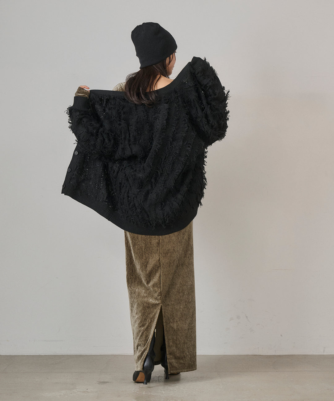 [SET]Velor Round Onepiece+Pattern Fringe Knit CD