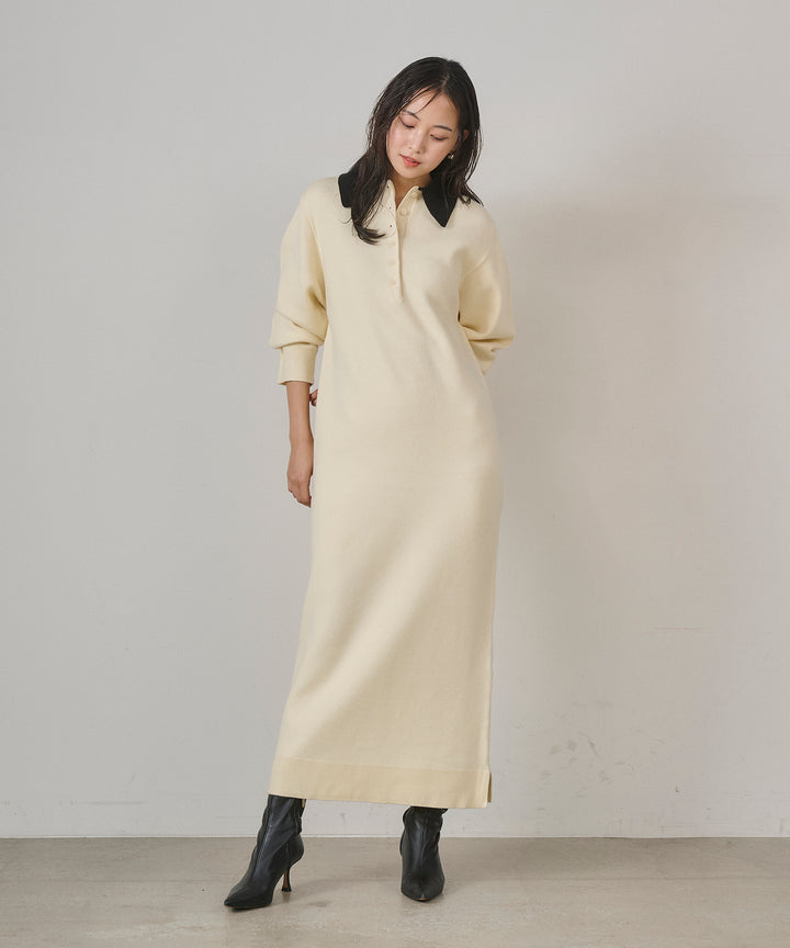 (eliuu)Polo Knit Accent Onepiece