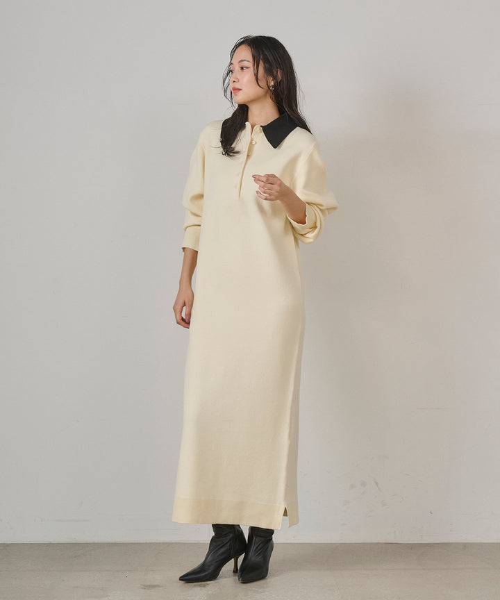 [SET]Fake Leather Wide BZ+Polo Knit Accent Onepiece