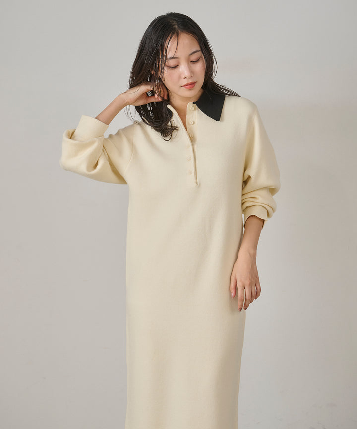 [SET]Fake Leather Wide BZ+Polo Knit Accent Onepiece