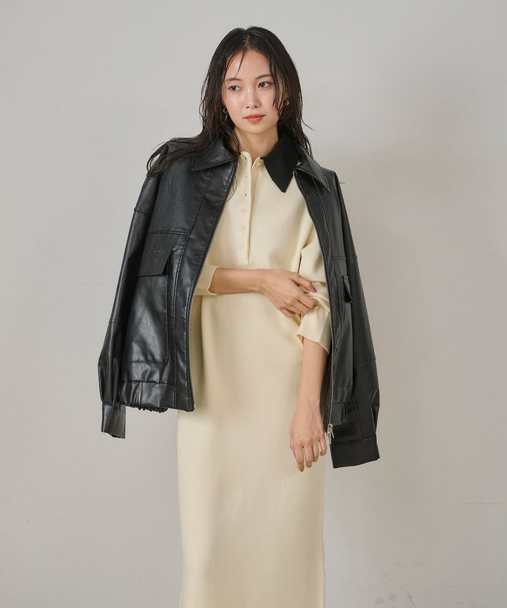 (eliuu)Polo Knit Accent Onepiece