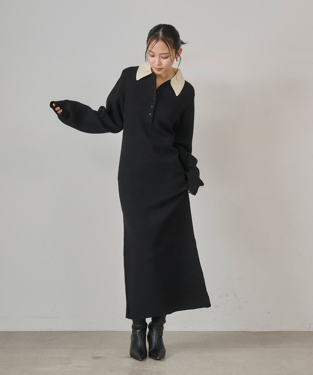 (eliuu)Polo Knit Accent Onepiece