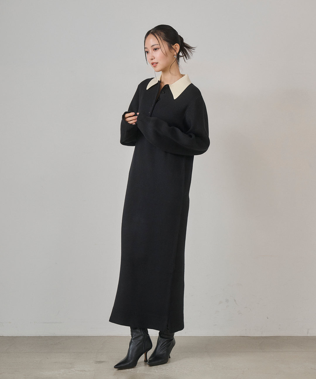 (eliuu)Polo Knit Accent Onepiece