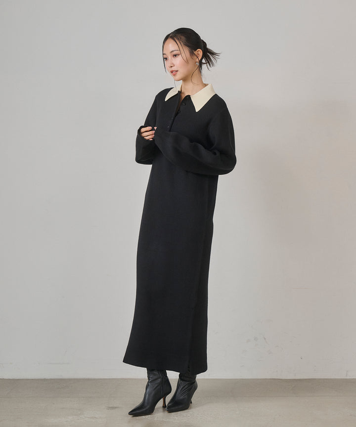 (eliuu)Polo Knit Accent Onepiece