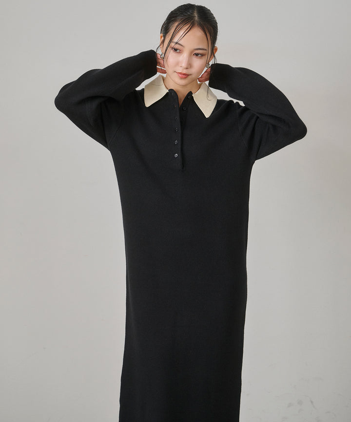 (eliuu)Polo Knit Accent Onepiece