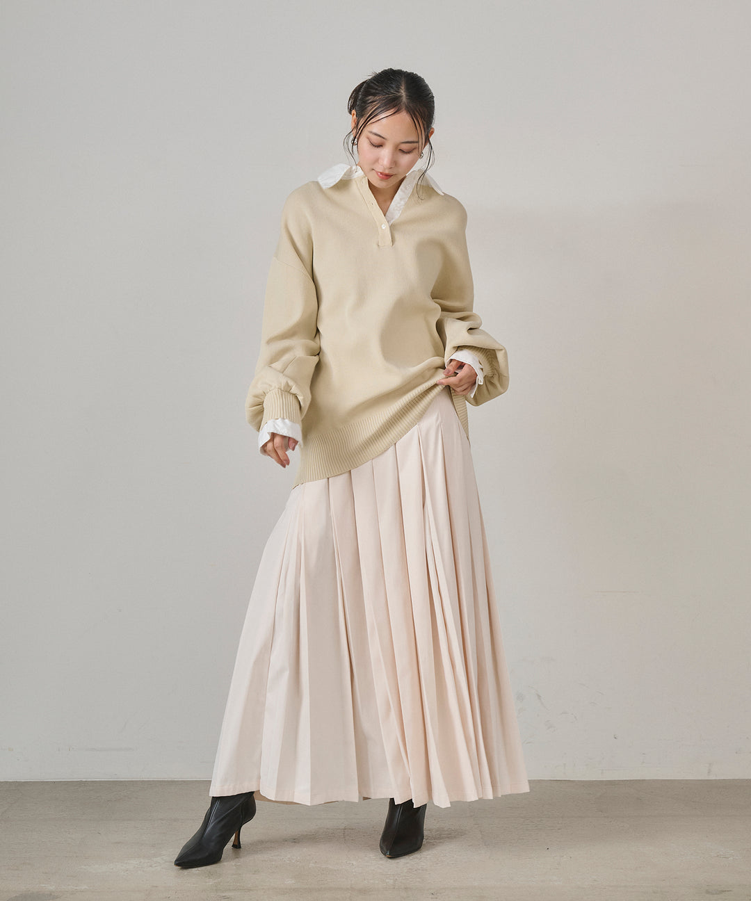 (eliuu)Texture Combi Polo Knit