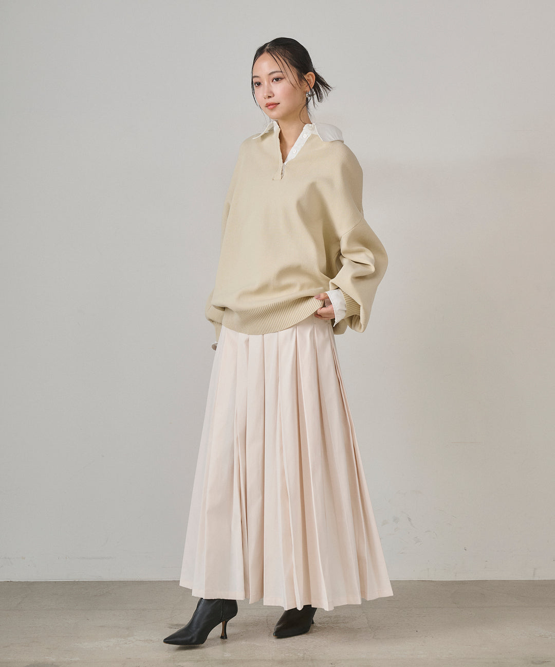 (eliuu)Texture Combi Polo Knit