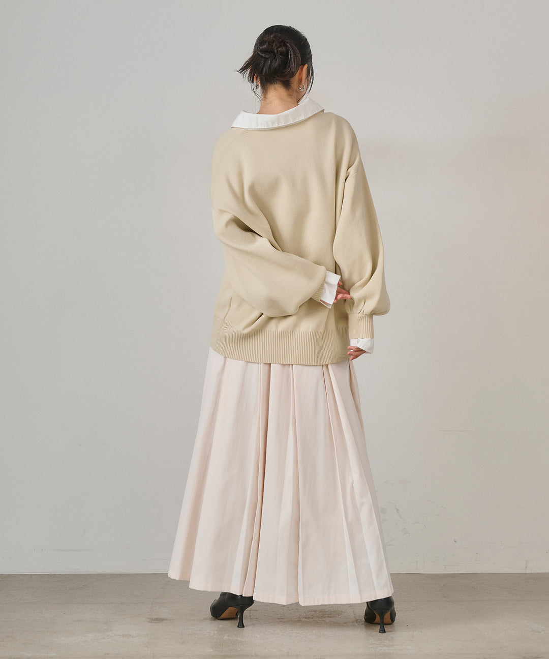 (eliuu)Texture Combi Polo Knit