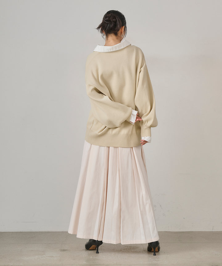 (eliuu)Texture Combi Polo Knit