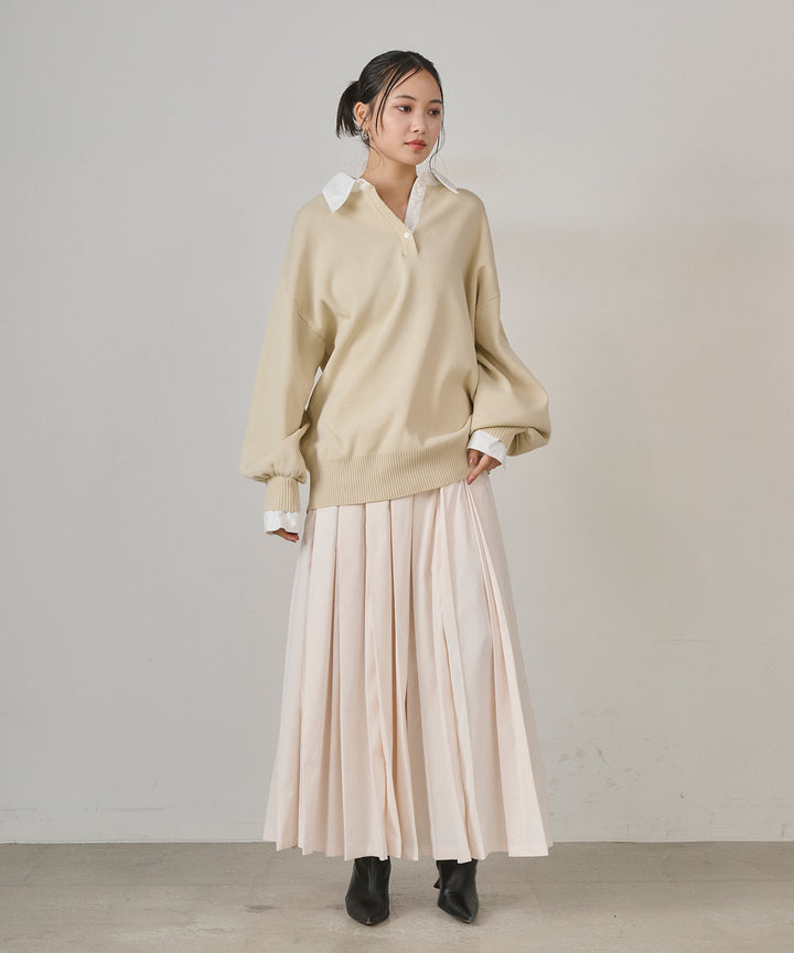 (eliuu)Texture Combi Polo Knit