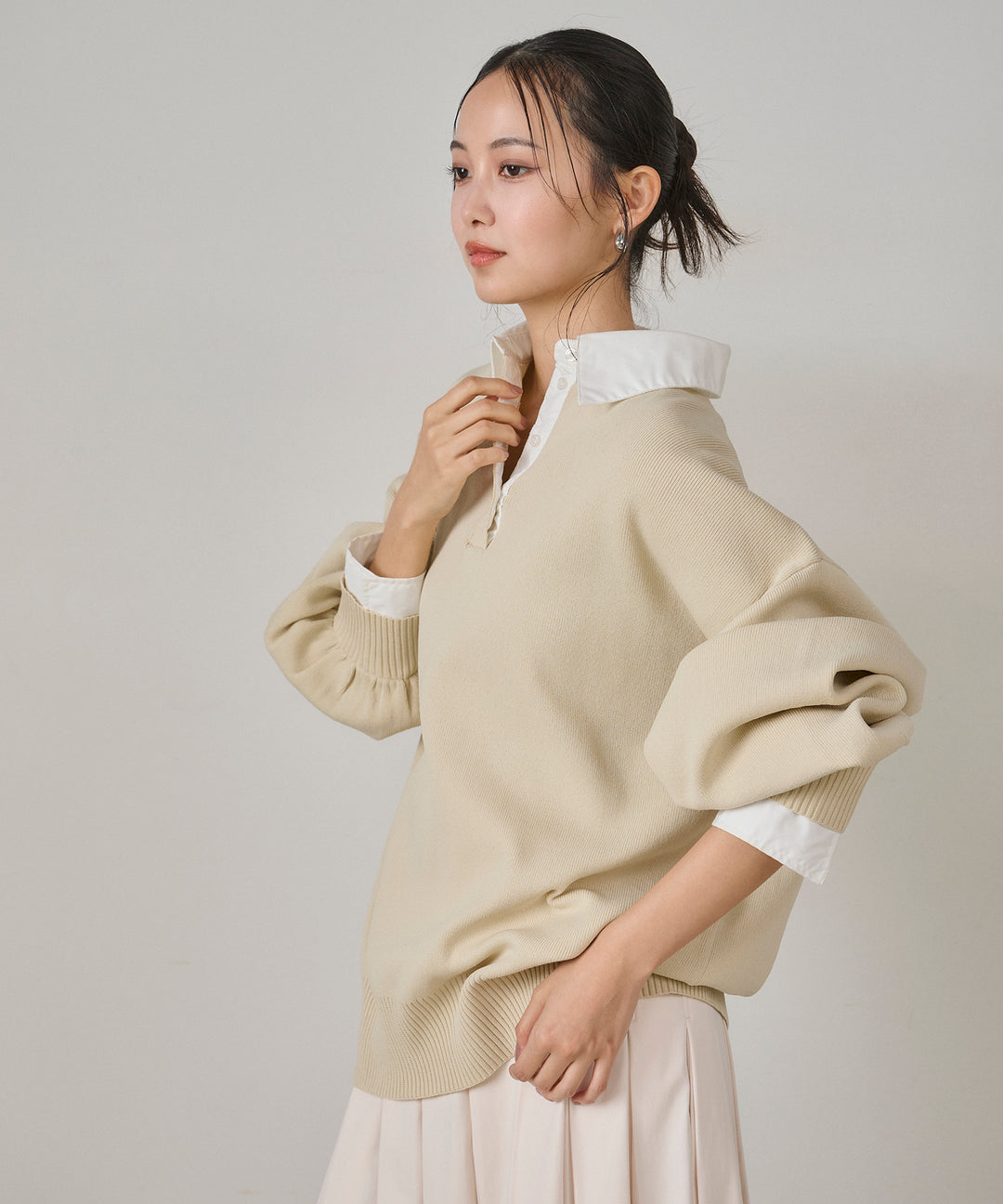 (eliuu)Texture Combi Polo Knit