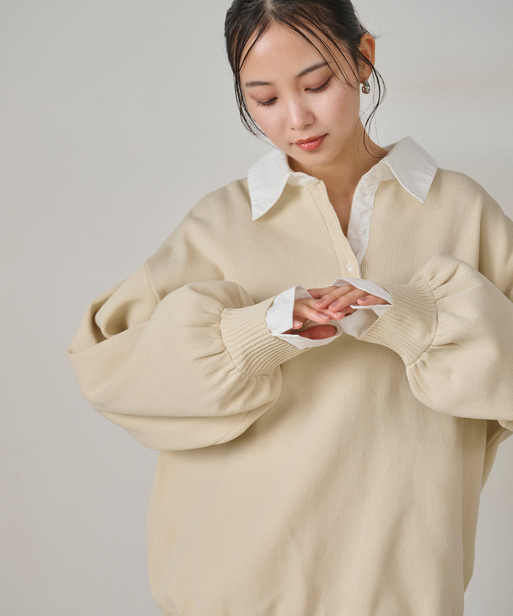 [SET]Texture Combi Polo Knit+Wrap Belt Wide Slacks