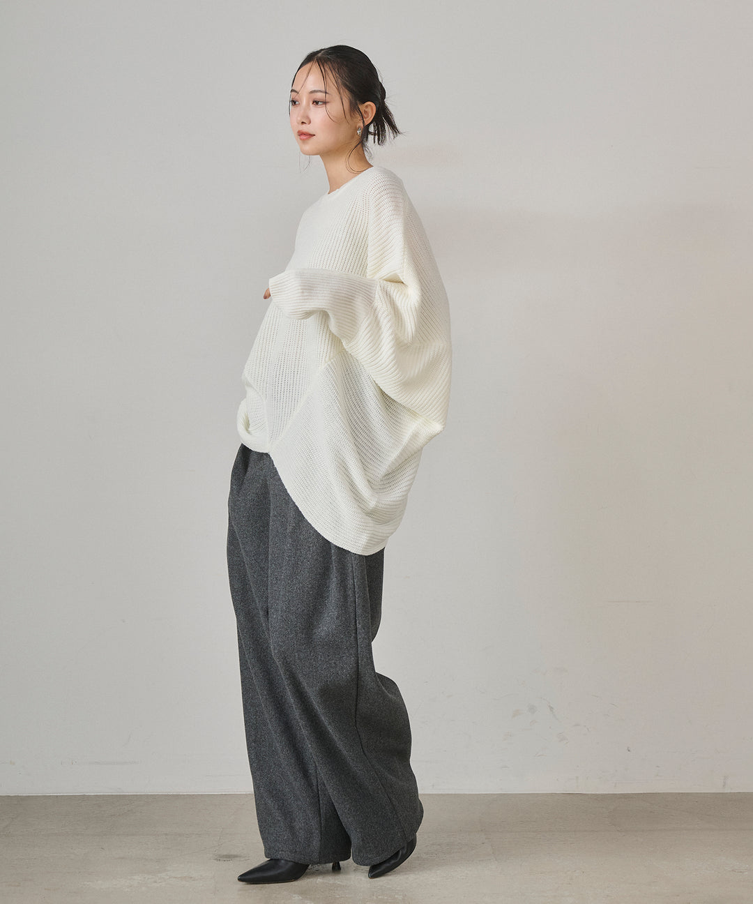 (eliuu)Wool Like Solid Tuck Slacks