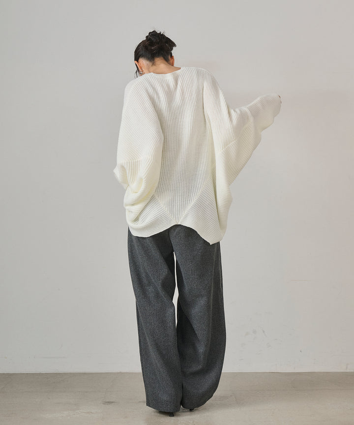 (eliuu)Wool Like Solid Tuck Slacks
