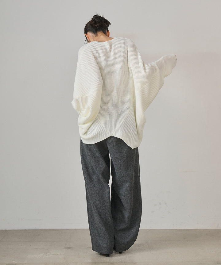 [SET]Drape Dolman Knit+Wool Like Solid Tuck Slacks