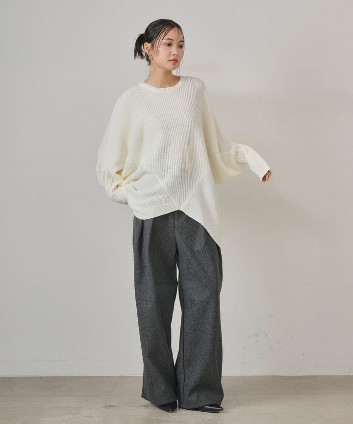 (eliuu)Wool Like Solid Tuck Slacks