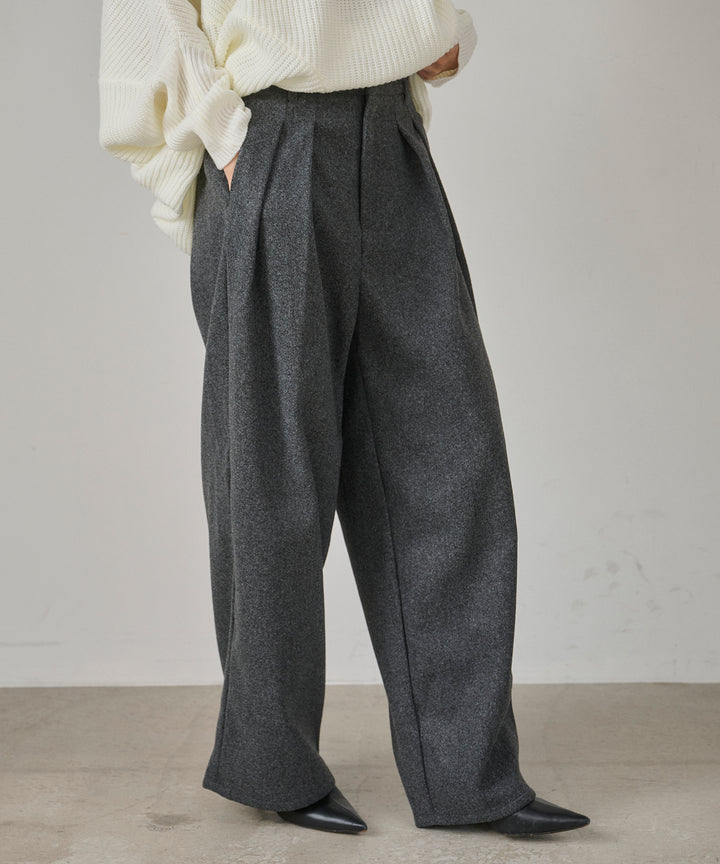 (eliuu)Wool Like Solid Tuck Slacks