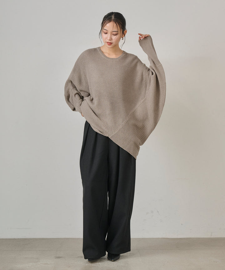 (eliuu)Wool Like Solid Tuck Slacks