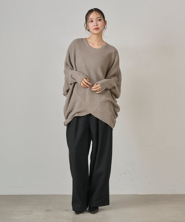 (eliuu)Wool Like Solid Tuck Slacks