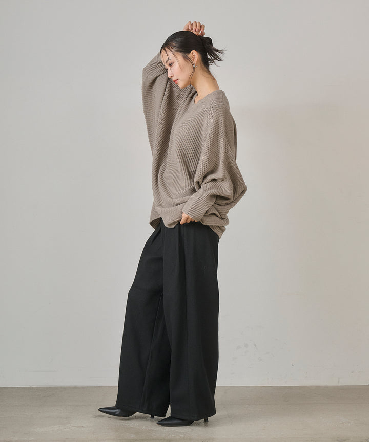 (eliuu)Wool Like Solid Tuck Slacks