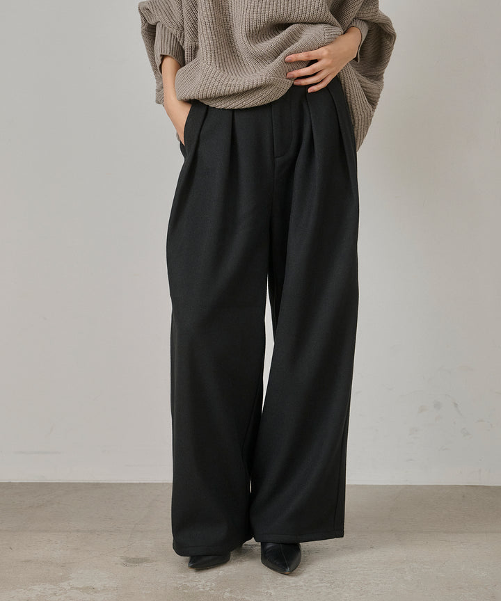 (eliuu)Wool Like Solid Tuck Slacks