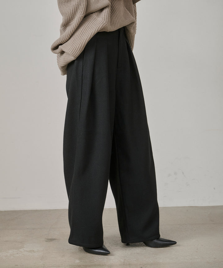 (eliuu)Wool Like Solid Tuck Slacks