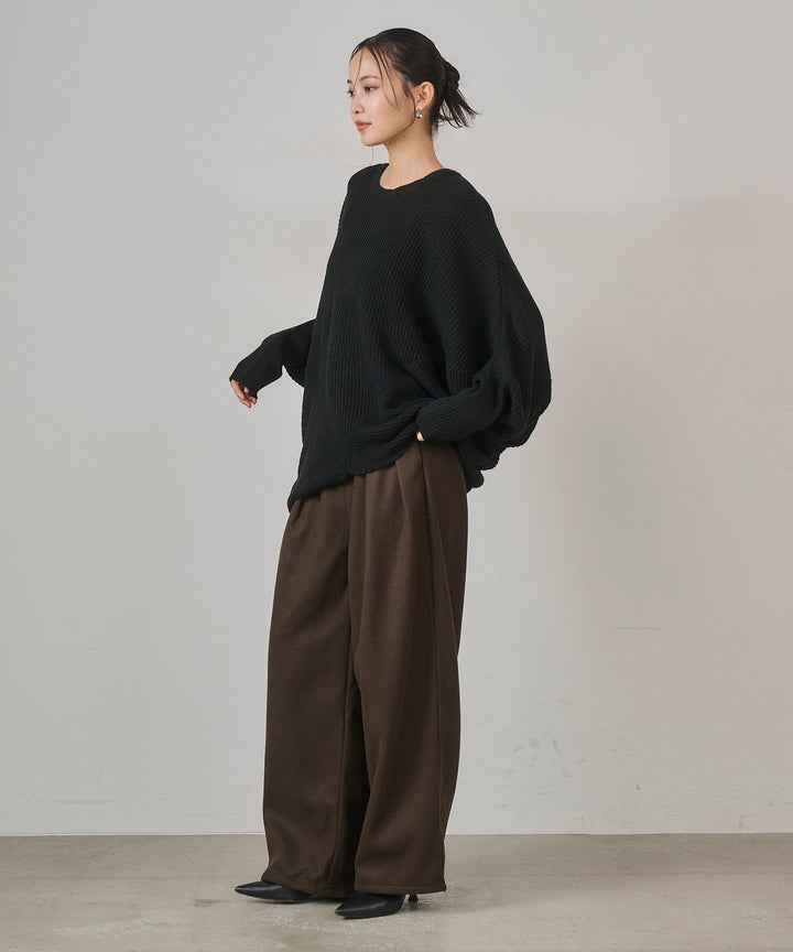 (eliuu)Wool Like Solid Tuck Slacks