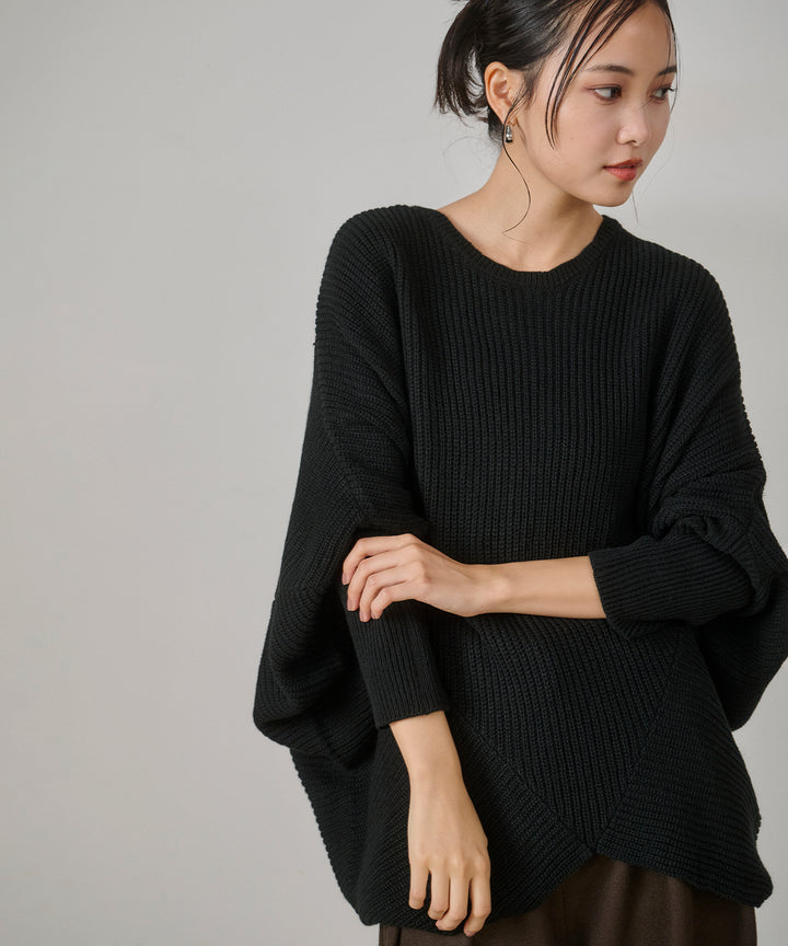 [SET]Drape Dolman Knit+Wool Like Solid Tuck Slacks
