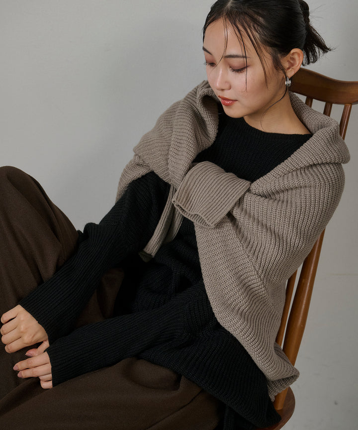 [SET]Drape Dolman Knit+Wool Like Solid Tuck Slacks