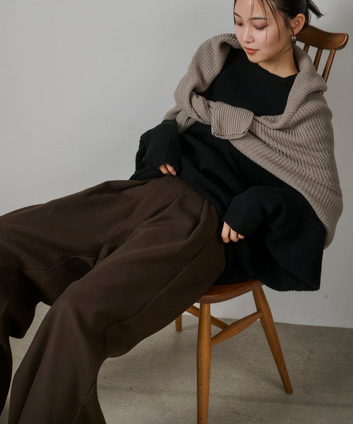 (eliuu)Wool Like Solid Tuck Slacks